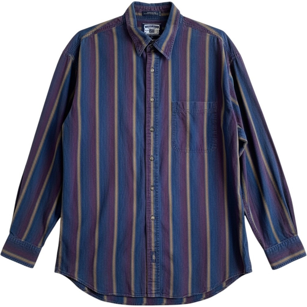 Vintage 90s Lee Striped Button Front Shirt Mens XL Made in Hong Kong Cotton